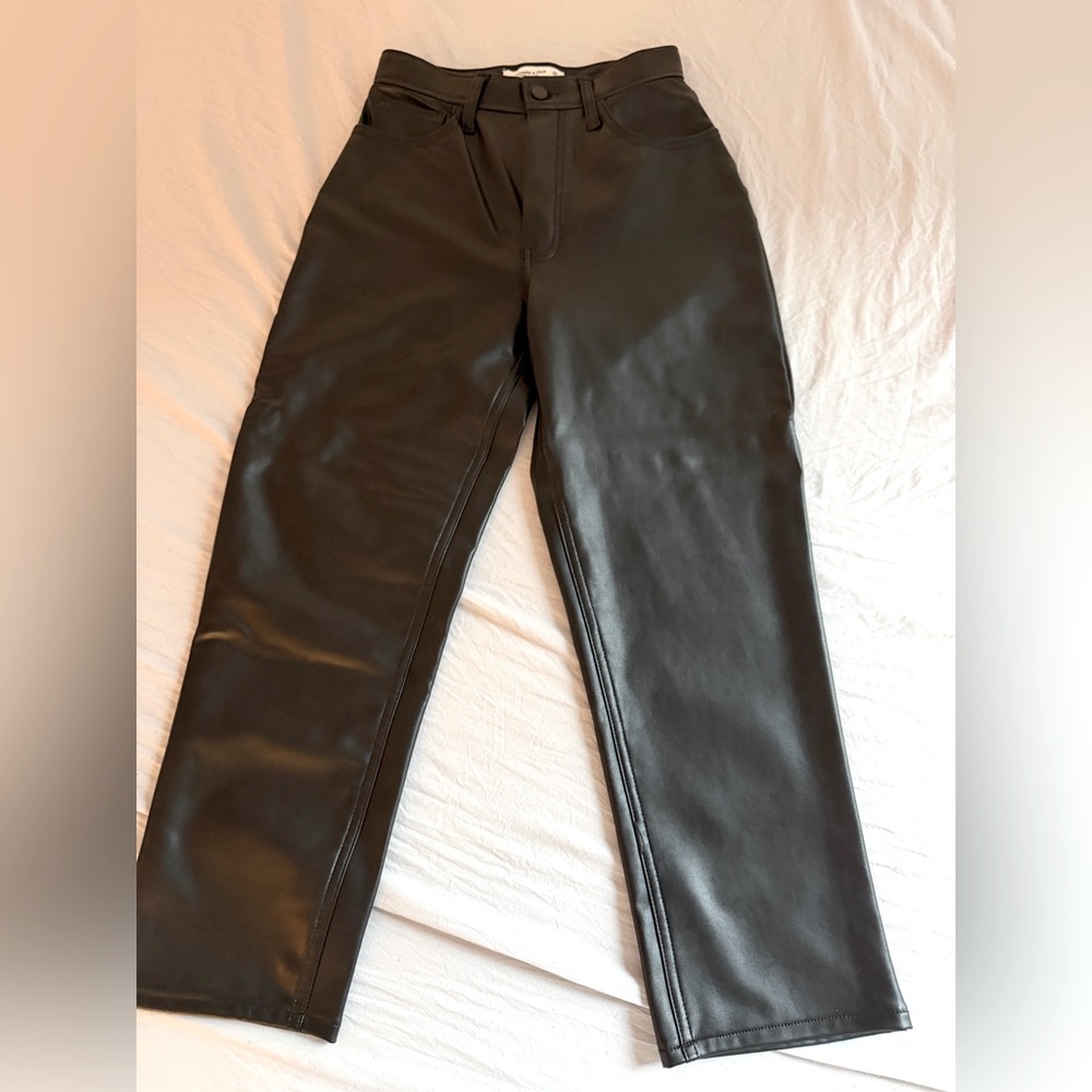 Abercrombie Leather Ankle Straight High Rise Pant